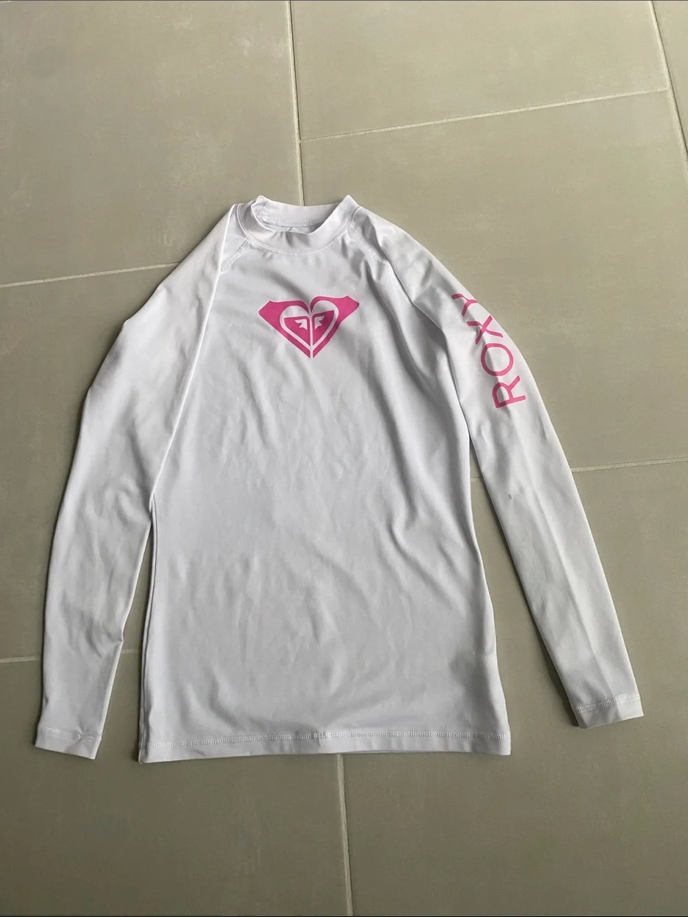 ROXY Big Girls Whole Hearted Long Sleeve White Rashguard | L